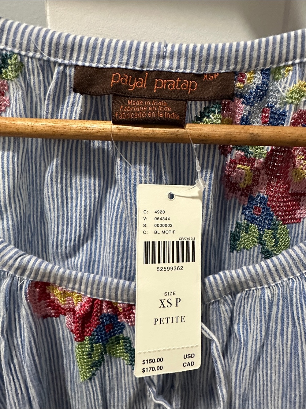 π Anthropologie | Payal Pratap Cotton Embroidered Peasant Blouse (size XSP) - Picture 6 of 6